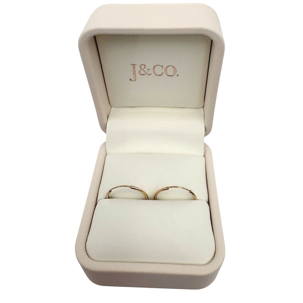 14K Solid Gold 15mm Endless Hoop Earrings Small Minimalist NIB J&Co Fine Jewelry